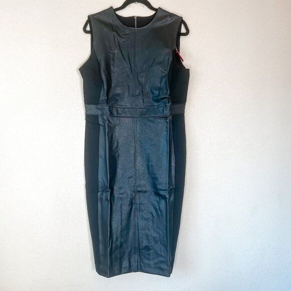 NWT! SPANX Black Leather-Like Combo Fitted Sheath Dress Size XL - Picture 4 of 9